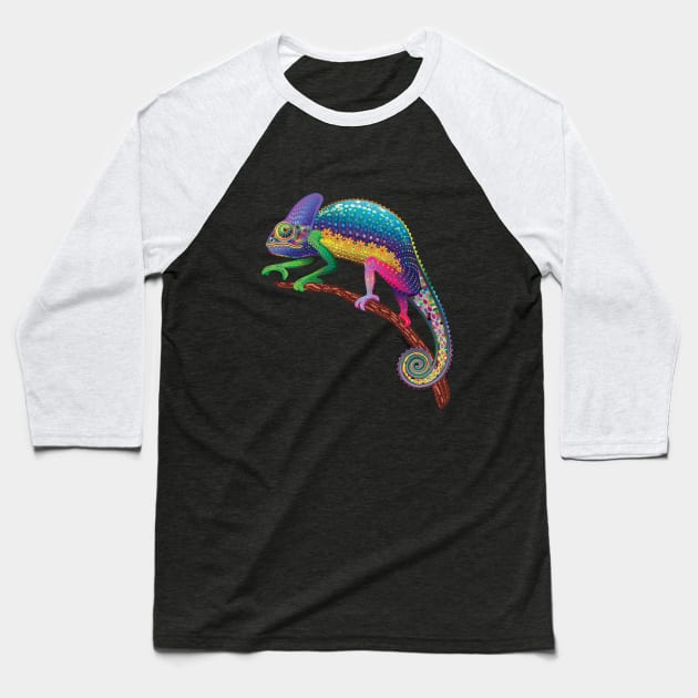 Chameleon Fantasy Rainbow Colors Baseball T-Shirt by BluedarkArt